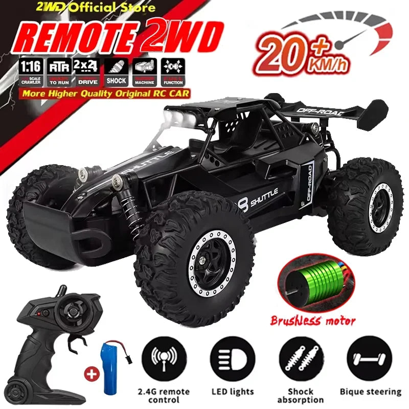 Carro RC 2.4Gh com Luzes LED 2WD, Alta Velocidade, Off-road, Controle Remoto, Escalada, Carros para Atividades ao Ar Livre, Drift, Brinquedos Infantis, Presentes para Meninos
