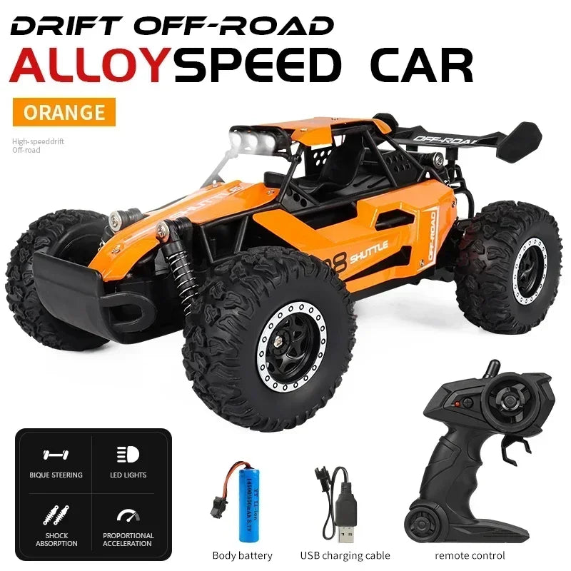 Carro RC 2.4Gh com Luzes LED 2WD, Alta Velocidade, Off-road, Controle Remoto, Escalada, Carros para Atividades ao Ar Livre, Drift, Brinquedos Infantis, Presentes para Meninos