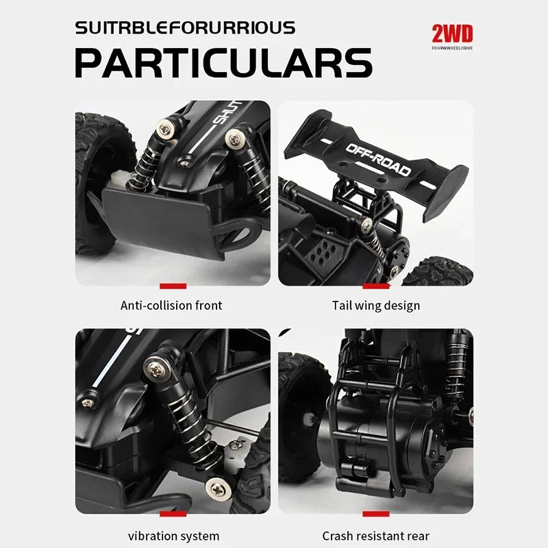 Carro RC 2.4Gh com Luzes LED 2WD, Alta Velocidade, Off-road, Controle Remoto, Escalada, Carros para Atividades ao Ar Livre, Drift, Brinquedos Infantis, Presentes para Meninos
