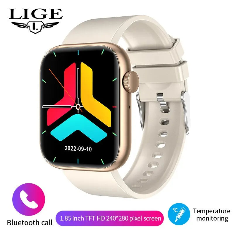 Relógio inteligente LIGE para mulheres, tela sensível ao toque, chamada Bluetooth, à prova d'água, esportivo, fitness, rastreador, relógio inteligente feminino