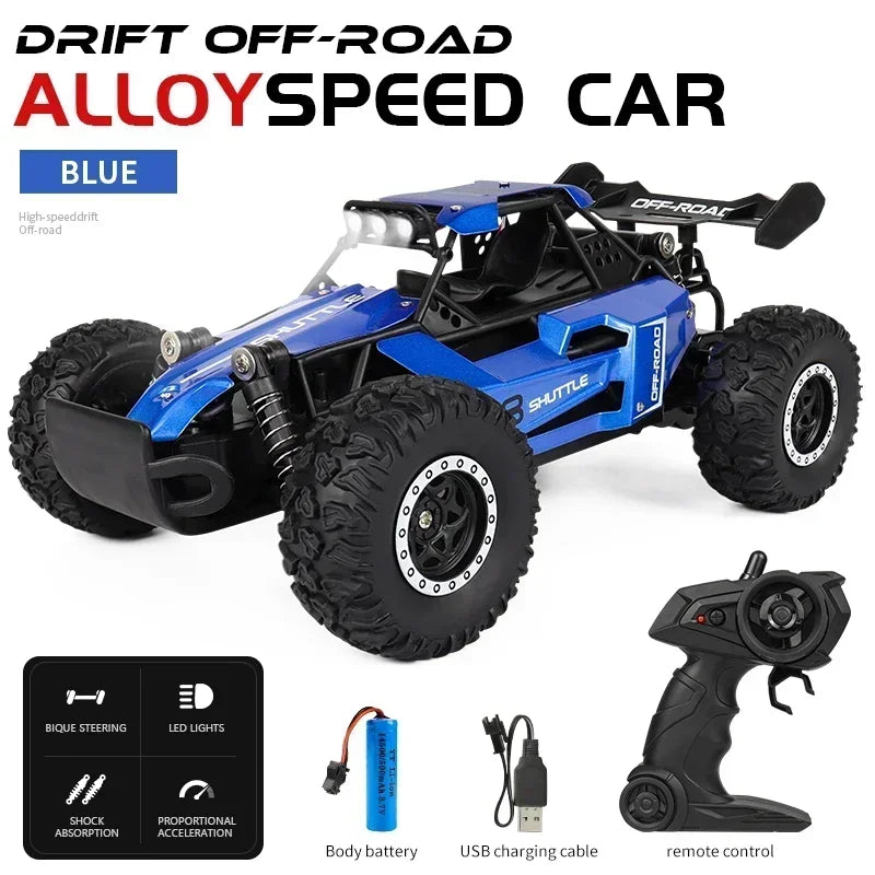 Carro RC 2.4Gh com Luzes LED 2WD, Alta Velocidade, Off-road, Controle Remoto, Escalada, Carros para Atividades ao Ar Livre, Drift, Brinquedos Infantis, Presentes para Meninos