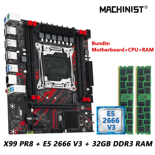 Kit de placa-mãe MACHINIST X99 PR8 com CPU Intel LGA2011-3 Xeon E5 2666 V3 e combinação de memória RAM DDR3 2*16 GB