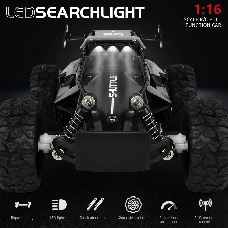 Carro RC 2.4Gh com Luzes LED 2WD, Alta Velocidade, Off-road, Controle Remoto, Escalada, Carros para Atividades ao Ar Livre, Drift, Brinquedos Infantis, Presentes para Meninos