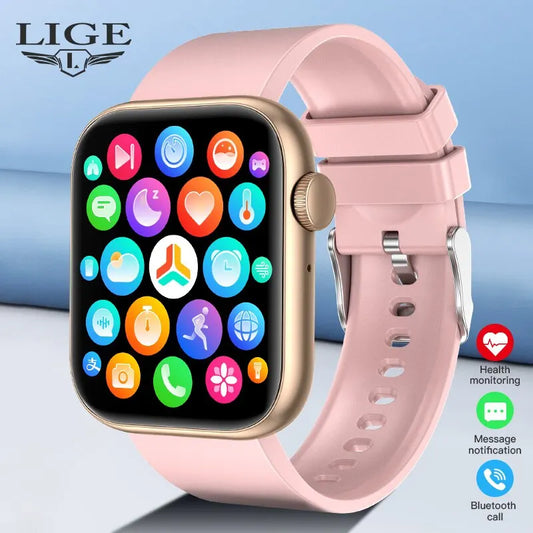 Relógio inteligente LIGE para mulheres, tela sensível ao toque, chamada Bluetooth, à prova d'água, esportivo, fitness, rastreador, relógio inteligente feminino