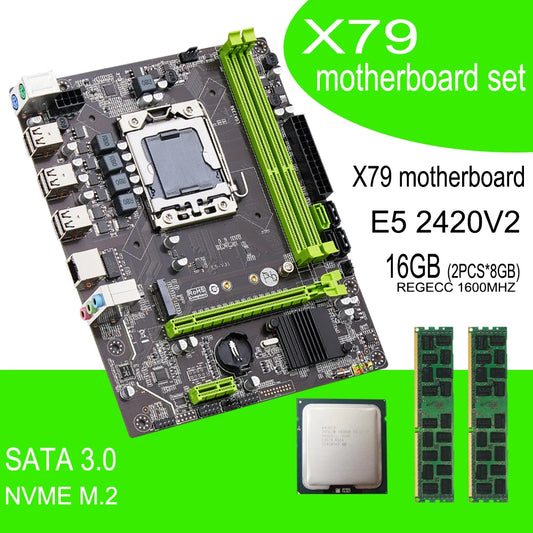 Conjunto de placa-mãe Qiyida X79 E5 2420V2 2*8GB=16GB DDR3 combo kit de memória NVME SATA 3.0 M ATX Server E5 V32