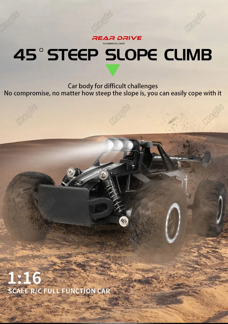 Carro RC 2.4Gh com Luzes LED 2WD, Alta Velocidade, Off-road, Controle Remoto, Escalada, Carros para Atividades ao Ar Livre, Drift, Brinquedos Infantis, Presentes para Meninos