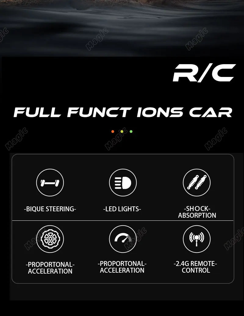Carro RC 2.4Gh com Luzes LED 2WD, Alta Velocidade, Off-road, Controle Remoto, Escalada, Carros para Atividades ao Ar Livre, Drift, Brinquedos Infantis, Presentes para Meninos