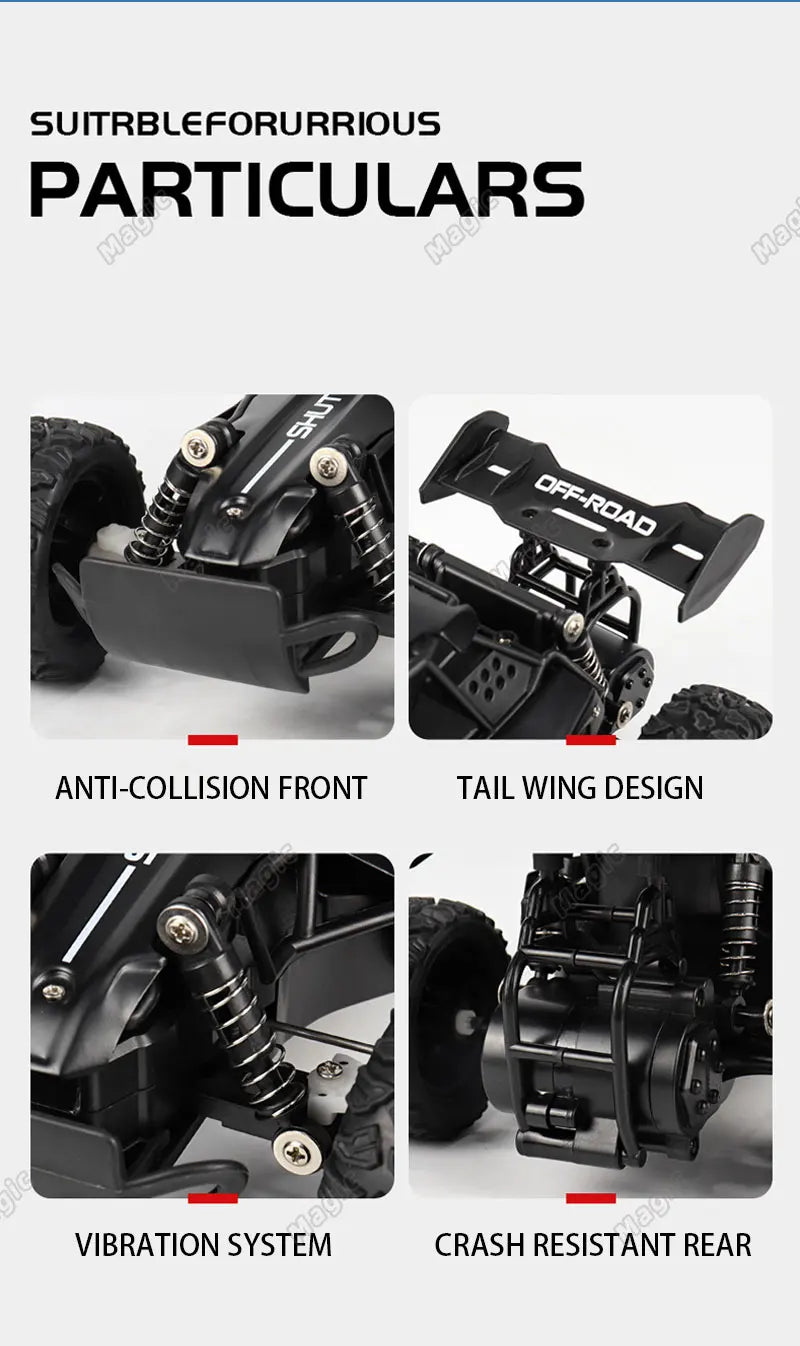 Carro RC 2.4Gh com Luzes LED 2WD, Alta Velocidade, Off-road, Controle Remoto, Escalada, Carros para Atividades ao Ar Livre, Drift, Brinquedos Infantis, Presentes para Meninos
