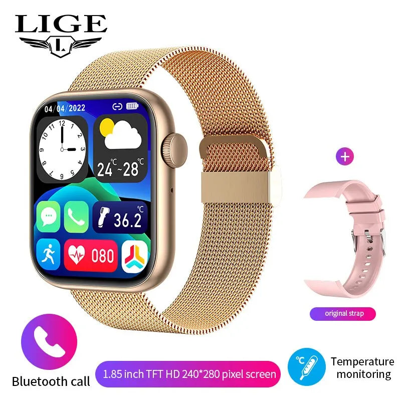 Relógio inteligente LIGE para mulheres, tela sensível ao toque, chamada Bluetooth, à prova d'água, esportivo, fitness, rastreador, relógio inteligente feminino