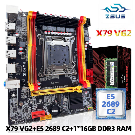 Kit de placa-mãe ZSUS X79 VG2 com CPU Intel LGA2011 Xeon E5 2689 C2 DDR3 1*16GB 1600MHZ ECC RAM NVME M.2 SATA