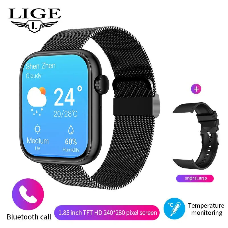 Relógio inteligente LIGE para mulheres, tela sensível ao toque, chamada Bluetooth, à prova d'água, esportivo, fitness, rastreador, relógio inteligente feminino