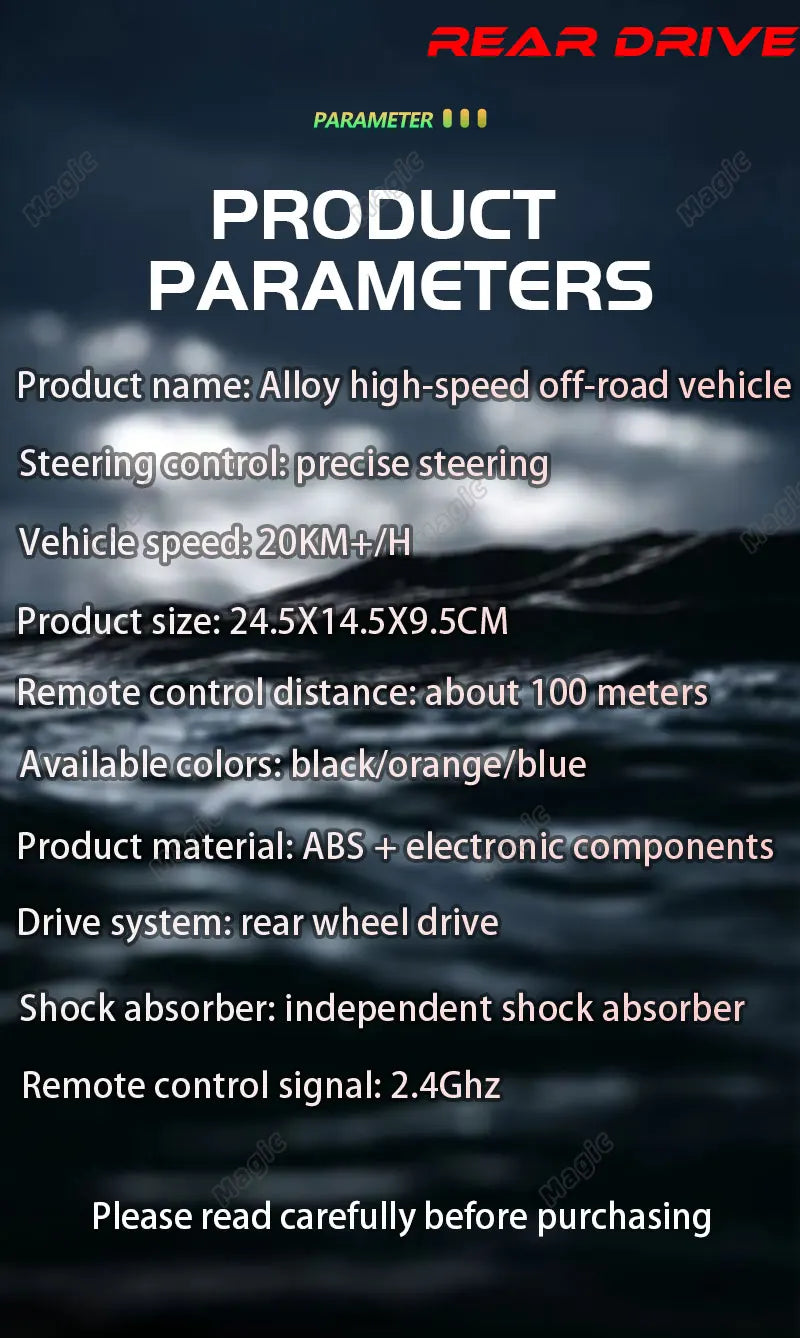 Carro RC 2.4Gh com Luzes LED 2WD, Alta Velocidade, Off-road, Controle Remoto, Escalada, Carros para Atividades ao Ar Livre, Drift, Brinquedos Infantis, Presentes para Meninos