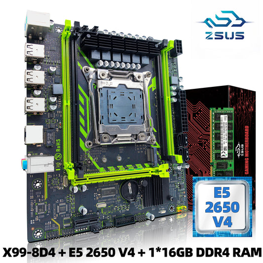 Kit de placa-mãe ZSUS X99-8D4 com CPU LGA2011-3 Xeon E5 2650 V4 DDR4 16 GB (1 x 16 GB) 2133 MHz RAM NVME M.2 SATA