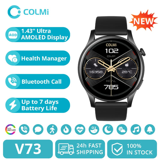 [Novo 2024] COLMI V73 Smartwatch com tela AMOLED, Bluetooth, chamadas, monitoramento de saúde e condicionamento físico, relógio inteligente para homens e mulheres