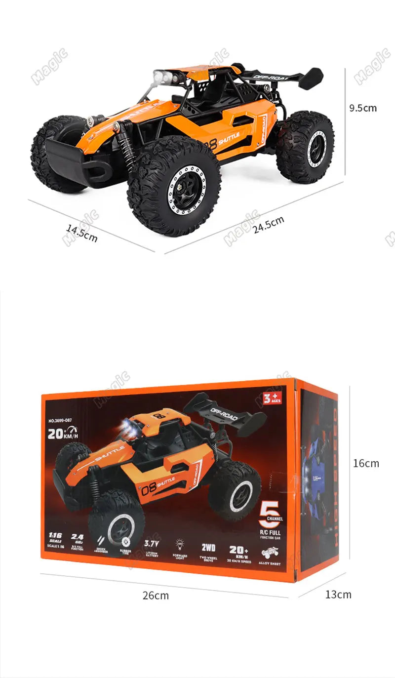 Carro RC 2.4Gh com Luzes LED 2WD, Alta Velocidade, Off-road, Controle Remoto, Escalada, Carros para Atividades ao Ar Livre, Drift, Brinquedos Infantis, Presentes para Meninos